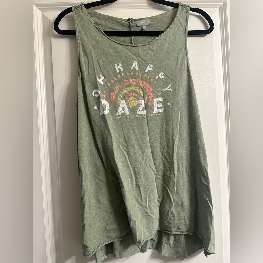 True Craft Green Tank Top with Rainbow Graphic